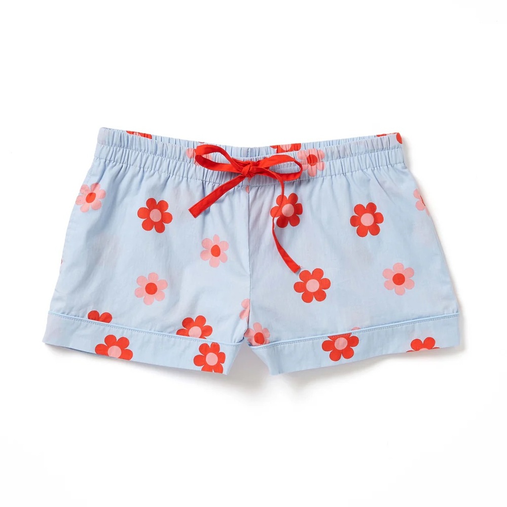 ban.do Floral Print Sleep Shorts - Light Blue and Red